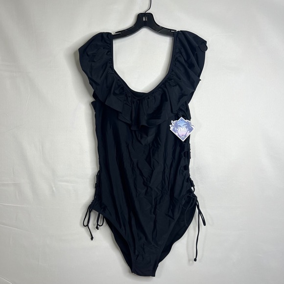 YMI Other - NEW Lace Up Black One Piece Swimsuit Womens 3X Ruffle Sexy Plus Size Beachwear